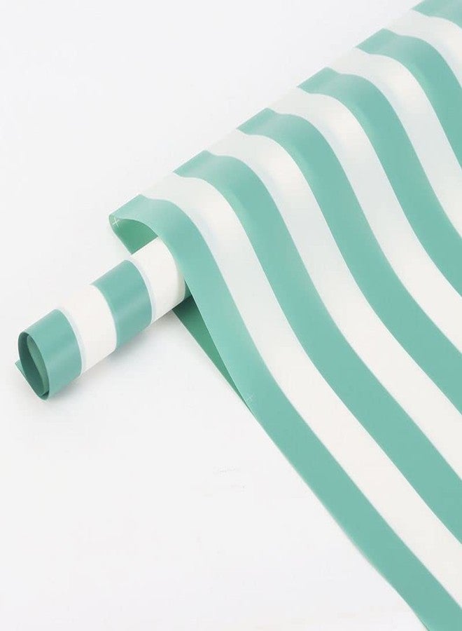 Oasis - 20 Sheets Korean Style Waterproof Premium Bouquet Wrapping Sheet (58cm x 58cm, 60 Microns) |Horizontal Stripes Design , Giftwrap for Flowers & DIY Gift Wrapping Paper For Valentines Day - Green - Image 1